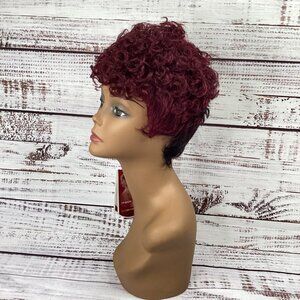 Ilon Grape Burgundy & Black 100% Human Hair Wig Short Tapered Curly Adjustable